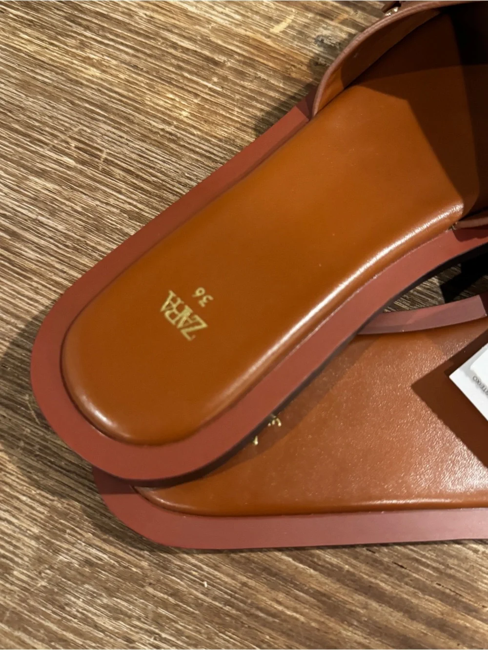 Zara Tan Brown Studded Slide Sandals with Gold Buckle